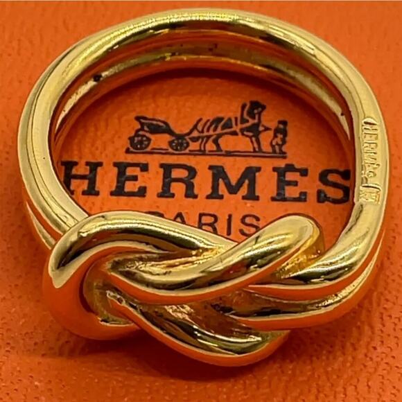 Hermes Accessories - Hermes Atame Gold Plated Scarf Ring with Box size 6.5